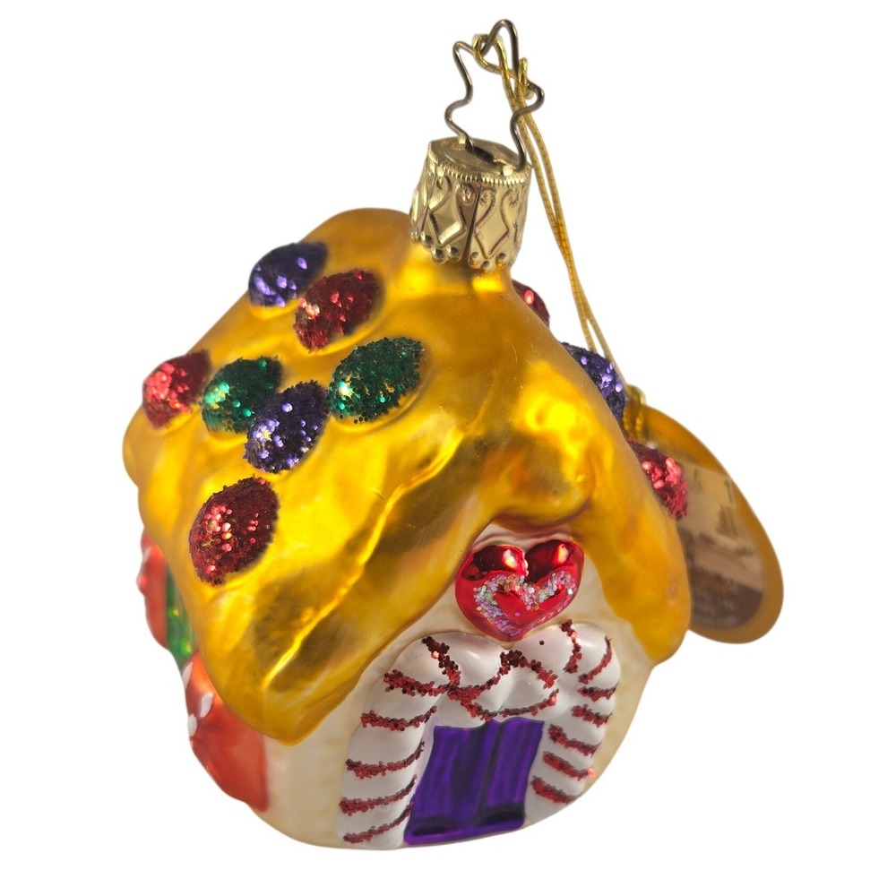 Inge's Christmas Heirlooms Gingerbread House Glass Ornament Germany Glitter